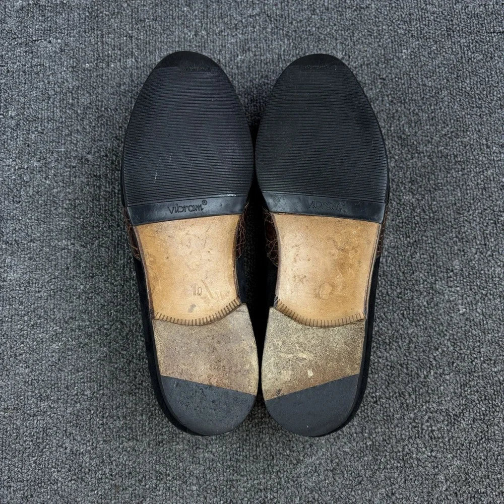 Moreschi Black Suede Penny Loafers Croc Style Strap Vibram Sole Italy Size 10